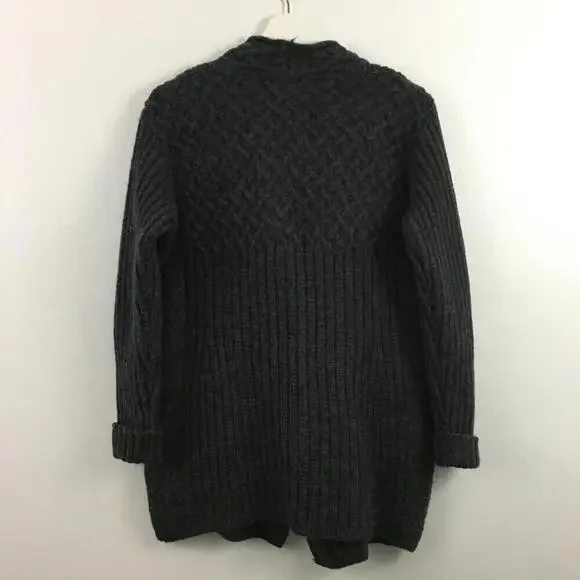 Inis Crafts Women's 100% Merino Wool Grey Cable Knit Cardigan Size M - Picture 2 of 4